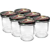Frasco 350 ml com tampa colorida - 6 un. ['para conservas', ' para compotas', ' para bebidas de fruta', ' para doce de fruta espesso', ' de ameixa', ' de ameixas', ' de pêssego', ' pêssego', ' de fruta', ' para sobremesa de chia', ' compota de cereja']