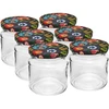 Frasco de 212 ml com tampas coloridas ø 66. ['frasco', ' boião', ' frasco pequeno', ' frasco para especiarias', ' frasquinho']
