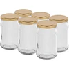 Frasco TO 300 ml com tampa dourada fi 66 - 6 unidades ['frasco para conservas', ' frasco 300 ml', ' frasco com tampa de rosca', ' frasco com tampa dourada', ' frasquinho de cozinha', ' frasco de vidro', ' frasco para pequenos objetos', ' frasco para compota', ' frasquinho para especiarias', ' frasquinho para ervas aromáticas', ' frascos com tampa de rosca', ' frascos pequenos']