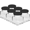 Frasco twist-off 120 ml - Quadrado TO 53 com tampa preta, 6 un. ['frascos para conservas', ' frascos 120 ml', ' frascos com tampas twist-off', ' frascos com tampas click', ' conjunto de frascos', ' frascos para compotas', ' frascos com tampas coloridas', ' tampas coloridas', ' frascos para doces', ' frascos para especiarias', ' frasco', ' frasco com tampa']