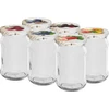 Frascos de 300 ml com tampa colorida fi 66 - 6 unidades ['frascos para conservas', ' frascos de 300 ml', ' conjunto de frascos', ' frascos para compotas e conservas', ' frascos com tampas coloridas', ' tampas coloridas', ' para compotas', ' para doces']