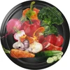 Tampa fi 66/4 com legumes sobre fundo preto – 10 unid. ['tampas para frascos', ' tampas de rosca para frascos', ' tampas para frascos de vidro', ' tampas para conservas', ' tampas com motivo de legumes', ' tampas coloridas para frascos', ' tampas decorativas', ' tampas ornamentais', " tampas com 'click' de segurança", ' tampas para pasteurização', ' tampas pretas', ' tampas pretas para frascos']
