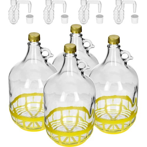 4 x Dama 5 L com rolha, borbulhador, tampa e cesto