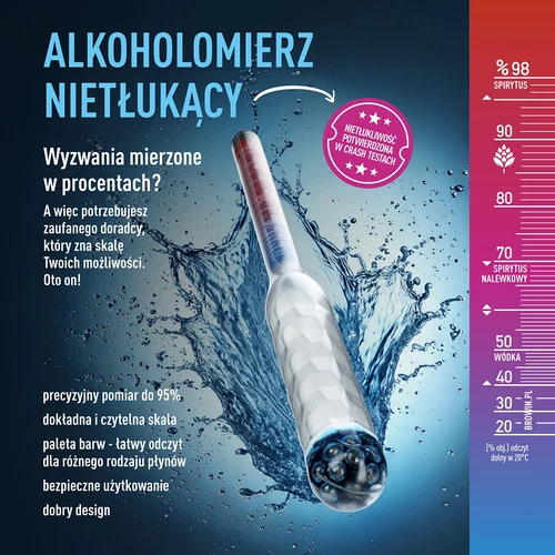 Alcoómetro inquebrável com proveta, faixa de medição 20-98% - 6