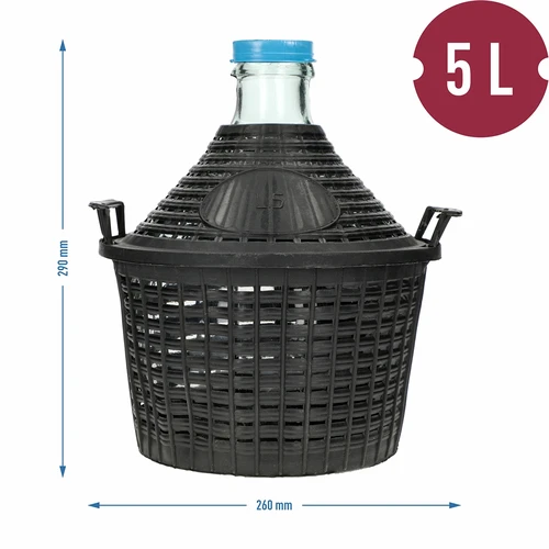 Balão para vinho 5 L com cesto de plástico - 6