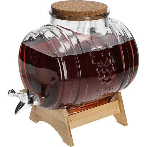 Barril de vidro 5 L, com abertura larga, rolha, base de madeira e torneira - 4
