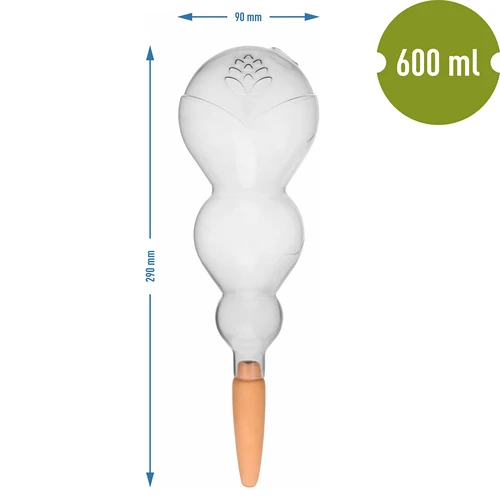 Bola de rega tripla (três câmaras), transparente, incolor, com estaca cerâmica, 600 ml - 5