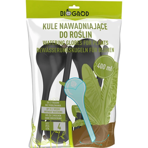 Bolas de rega para plantas, pretas mate, com rolha, 400 ml, 4 un. - 4