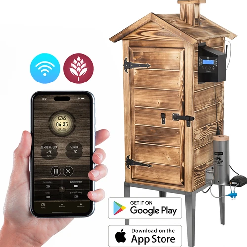 Câmara de fumagem com Wi‑Fi, 200 L – dragON WOOD 100IQ com módulo elétrico de aquecimento e controlador, a lenha