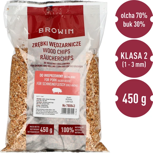 Lascas para fumagem/grelhar 70% amieiro + 30% faia, 450 g, classe 2 - 3