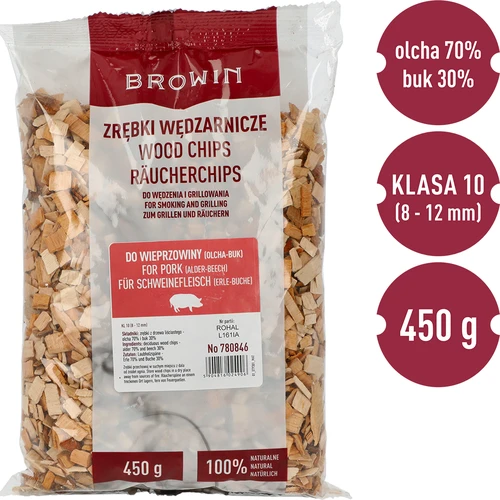 Aparas de madeira para fumar/grelhar carne de porco – mistura (70% amieiro, 30% faia), 450 g, classe 10 - 3