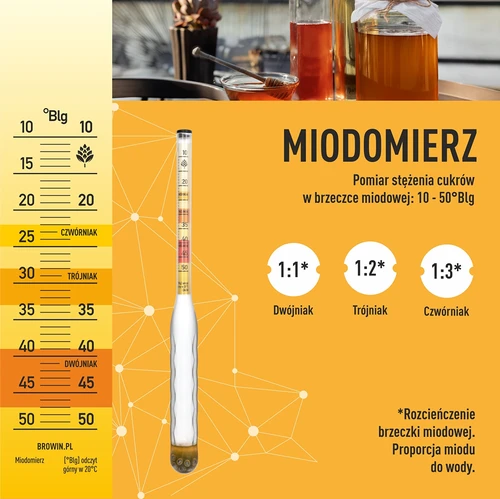 Densímetro para hidromel inquebrável com proveta, faixa de medição 10-50°Blg - 6