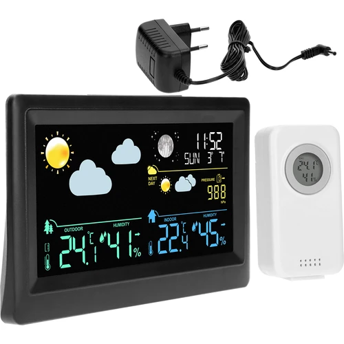 Estação meteorológica eletrónica – sem fios, com sensor, preta