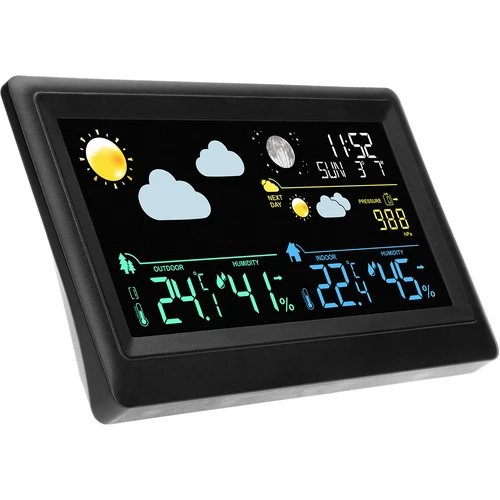 Estação meteorológica eletrónica – sem fios, com sensor, preta - 3