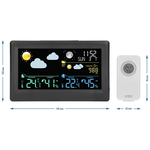 Estação meteorológica eletrónica – sem fios, com sensor, preta - 13