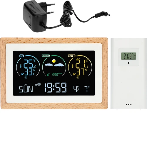Estação meteorológica (RCC, DCF) - eletrónica, sem fios, retroiluminada, com sensor, branca