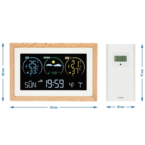 Estação meteorológica (RCC, DCF) - eletrónica, sem fios, retroiluminada, com sensor, branca - 14
