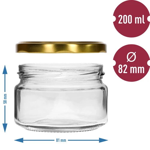 Frasco baixo 200 ml - com tampa dourada fi 82/6, 6 unidades - 5