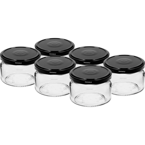 Frasco baixo 200 ml - com tampa preta fi 82/6, 6 unid.