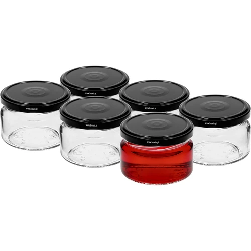 Frasco baixo 200 ml - com tampa preta fi 82/6, 6 unid. - 2