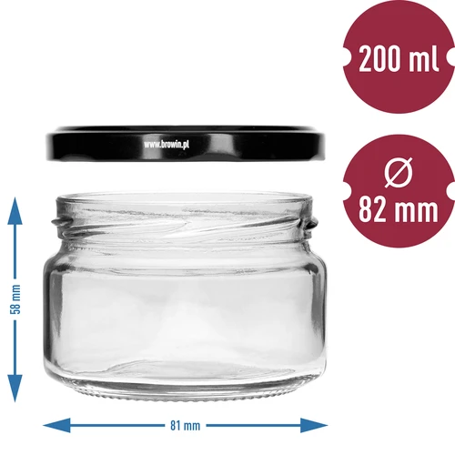 Frasco baixo 200 ml - com tampa preta fi 82/6, 6 unid. - 5