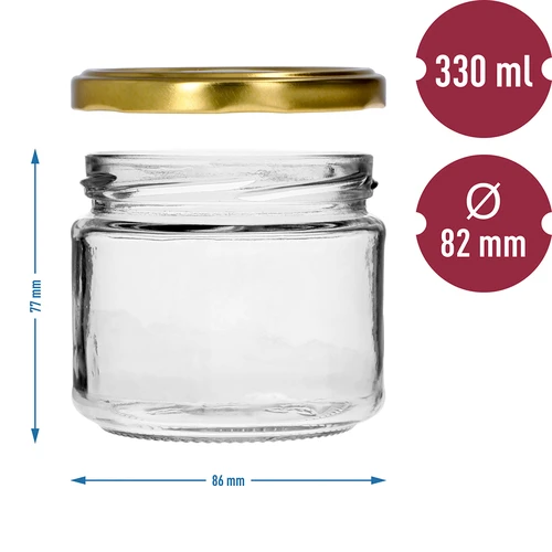 Frasco baixo 330 ml - com tampa dourada fi 82/6, 6 unid. - 7