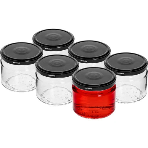 Frasco baixo 330 ml - com tampa preta fi 82/6, 6 unidades - 2