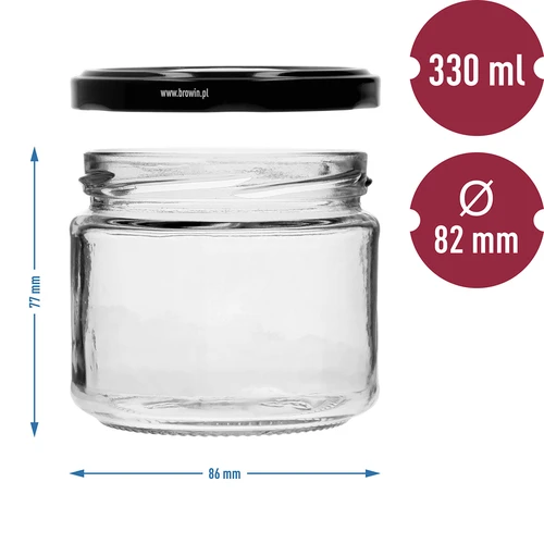 Frasco baixo 330 ml - com tampa preta fi 82/6, 6 unidades - 7