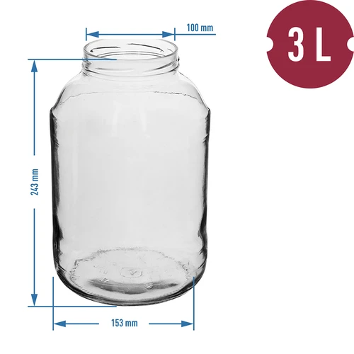 Frasco de Vidro 3 L Ø100 mm, 6 un. - 2