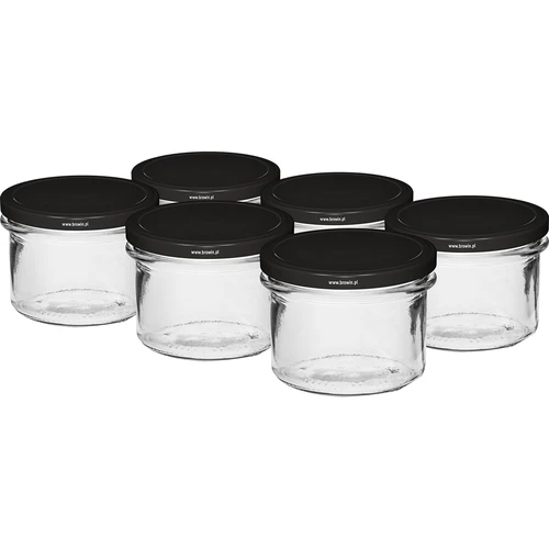 Frasco direito 235 ml (Ø 82) com tampa preta, 6 unidades