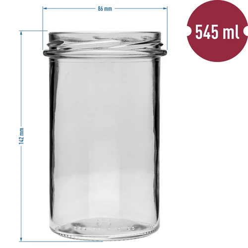 Frasco direito 545 ml (fi 82) - com tampa preta, 6 unidades - 6