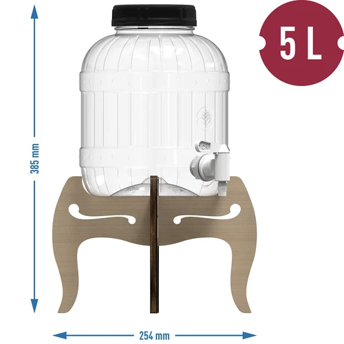 Frasco inquebrável 5 L com torneira e suporte de madeira, reversível - 12