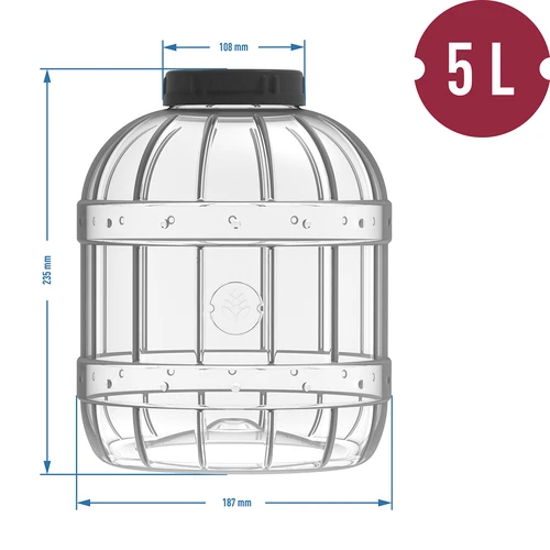 Frasco irrompível e multifuncional com tampa preta, 5 L - 4