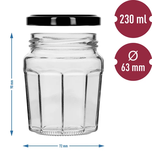 Frasco Konfitura 230 ml com tampa preta fi63/4 - 6 unidades - 8