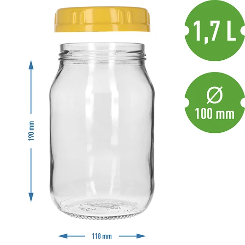Frasco TO 1,7 L com tampa amarela de plástico, com pega, fi 100, 1 un. - 4
