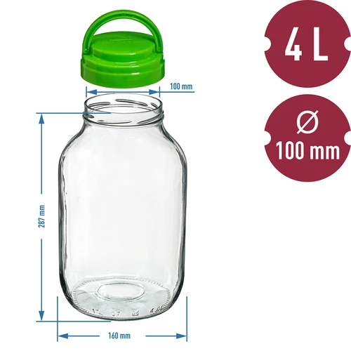 Frasco TO 4 L com tampa plástica + pinça Ø100 mm - 6
