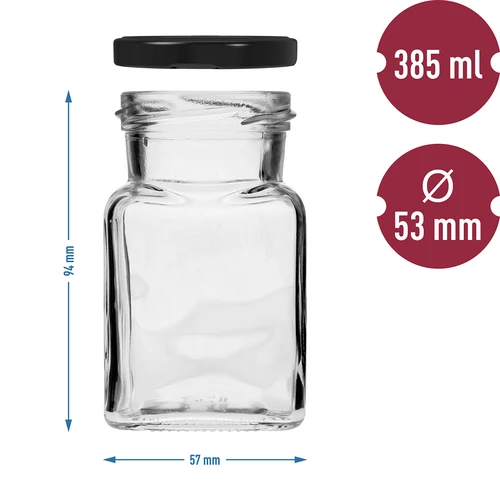 Frasco twist-off 150 ml Quatro Cantos Ø 53 mm com tampa preta, 6 un. - 6