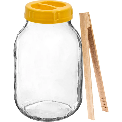 Frasco twist-off 3 L, com pinças e tampa de plástico Ø 100 mm, com pega