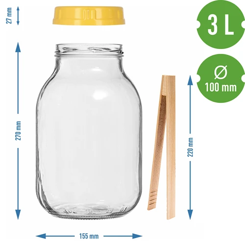 Frasco twist-off 3 L, com pinças e tampa de plástico Ø 100 mm, com pega - 7