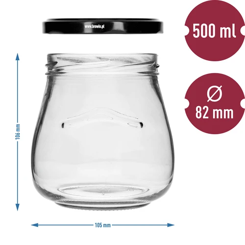 Frasco twist-off 500 ml "Ânfora Invertida" com tampa preta fi 82/6, 6 unidades - 9