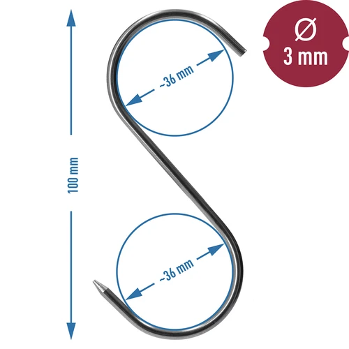 Ganchos para fumagem – em S, pontas afiadas, 3 mm x 100 mm, 5 un. - 6