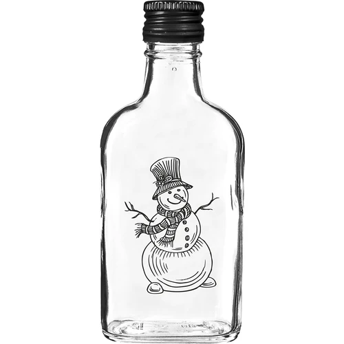 Garrafa tipo frasco de bolso 200 ml com tampa de rosca, impressão "Boneco de Neve", 1 un.