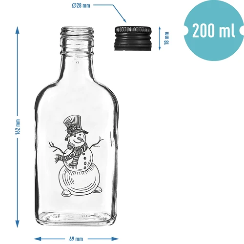 Garrafa tipo frasco de bolso 200 ml com tampa de rosca, impressão "Boneco de Neve", 1 un. - 5