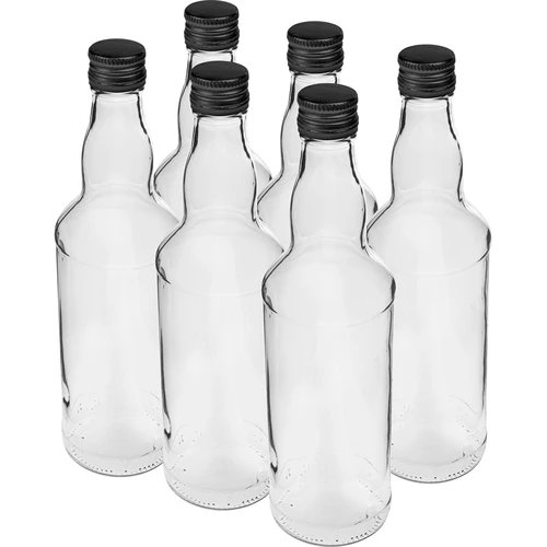 Garrafa 500 ml para vodka, com tampa preta, 6 unidades