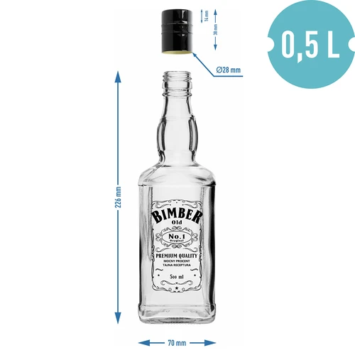 Garrafa Daniels 500 ml com tampa de rosca, impressão "Bimber OLD", 1 un. - 6