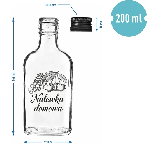 Garrafa tipo frasco de bolso 200 ml com tampa de rosca, impressão «Licor caseiro», 1 un. - 4