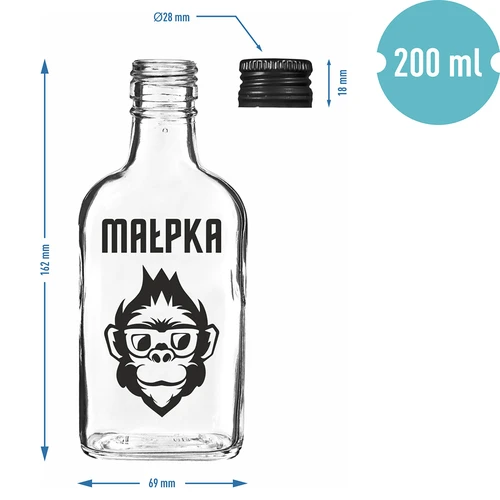 Garrafa de bolso 200 ml com tampa de rosca, impressão «Macaco», 1 un. - 4