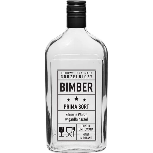 Garrafa chata 500 ml com tampa de rosca, estampagem “Bimber PRL”, 1 unidade