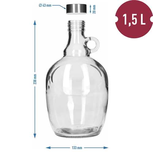 Garrafão Dama 1,5 L, com tampa metálica de rosca 43 mm e pega - 5