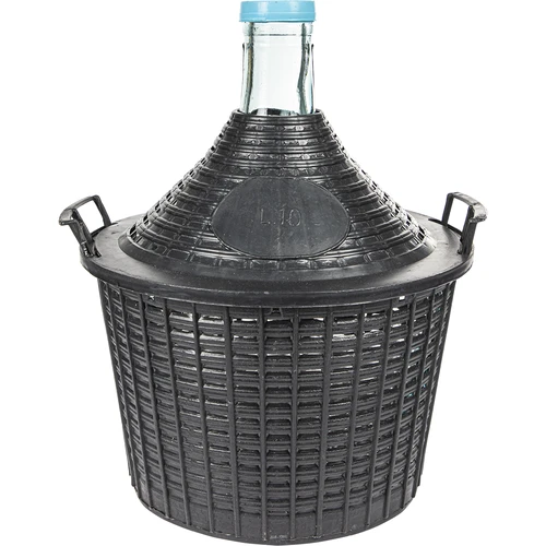 Garrafão de vidro para vinho 10 L com cesto de plástico